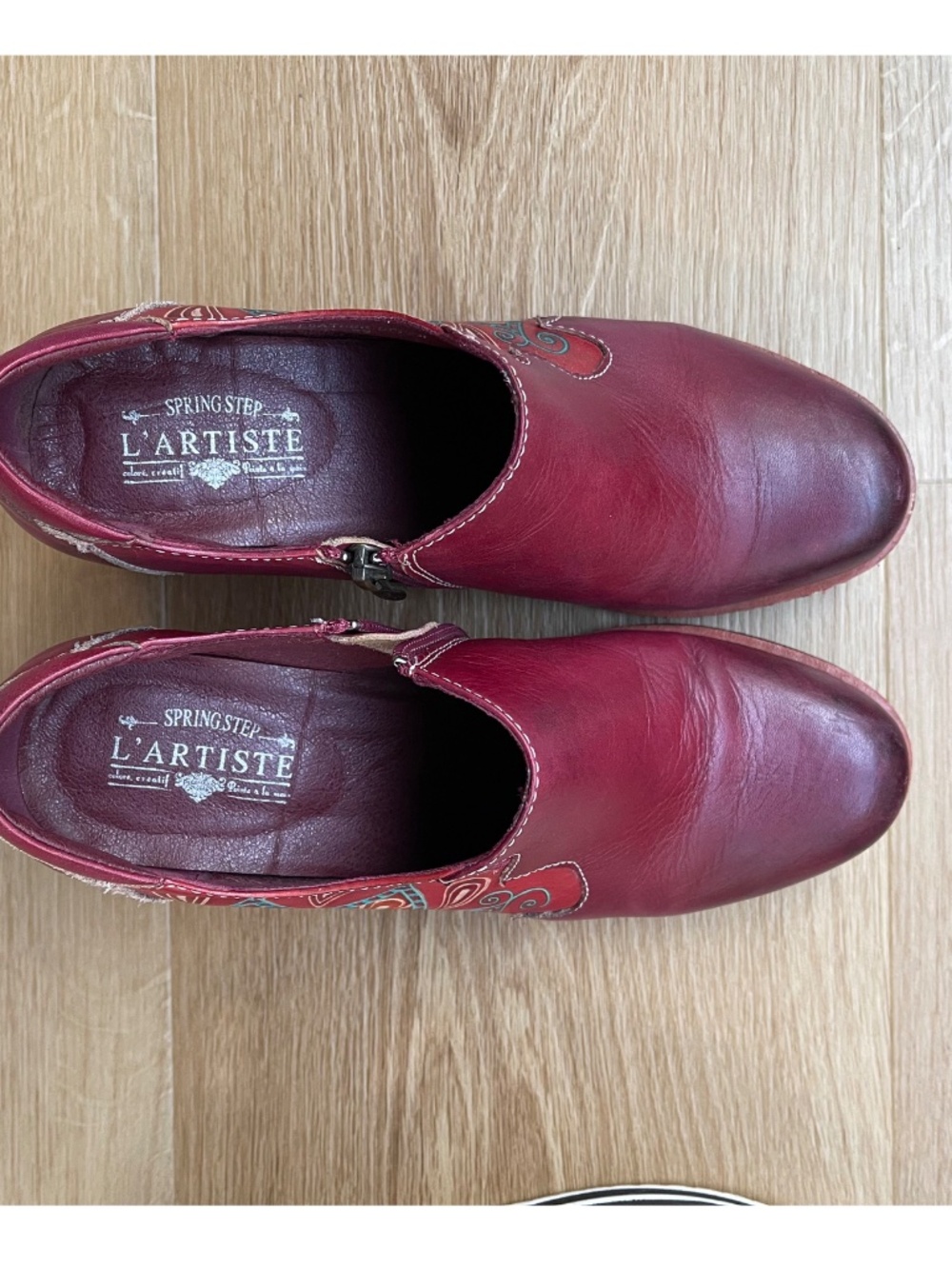 L’Artiste by Spring Step Zami Red Leather Booties EU 38 Boho Comfort Ankle Boots